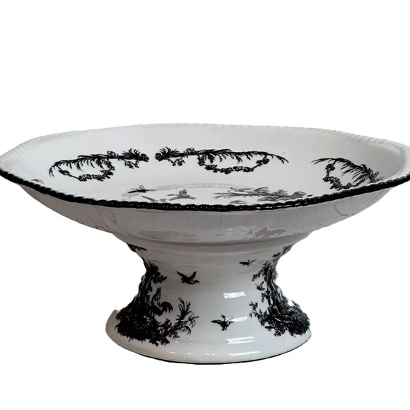 AUV2 Black & White French country Toile Centerpiece Pedestal Fruit Bowl - Picture 12 of 13